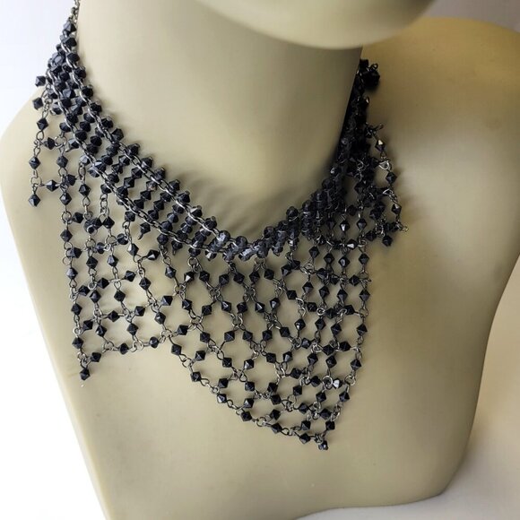 Black Choker Necklace Black  Bead Necklace - Picture 2 of 9